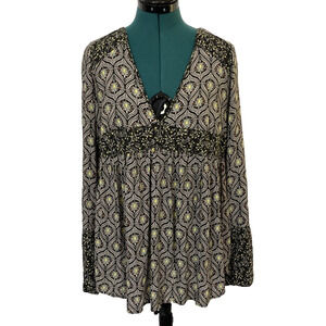 NEW Free‎ People Rolling Hills Print Bell Sleeve Tunic Top Size Small NWT